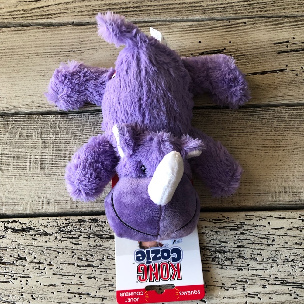 Kong Cozie Squeaks Purple Rosie Rhino Dog Toy Size Medium